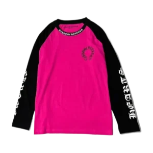 Bold Chrome Hearts White Neck Logo Baseball Long Sleeve Pink Tee view 2