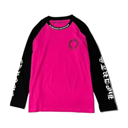 Bold Chrome Hearts White Neck Logo Baseball Long Sleeve Pink Tee view 2