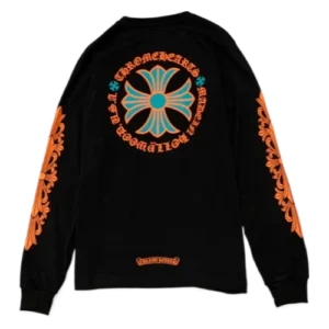 Chrome Hearts Orange Maltese Cross Black Long Sleeve Tee