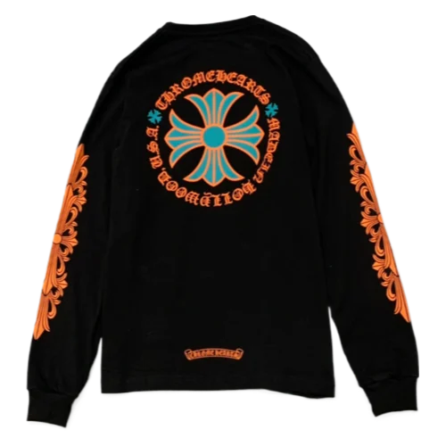 Chrome Hearts Orange Maltese Cross Black Long Sleeve Tee