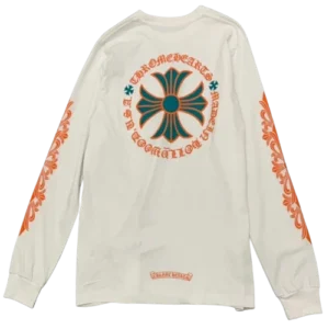 Chrome Hearts Orange Maltese Cross White Long Sleeve T-Shirt