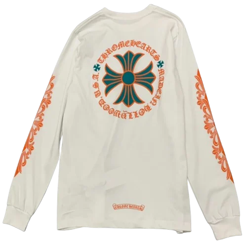 Chrome Hearts Orange Maltese Cross White Long Sleeve T-Shirt