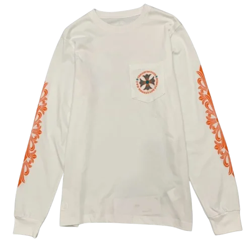 Chrome Hearts Orange Maltese Cross White Long Sleeve T-Shirt view 2