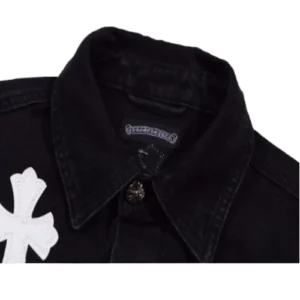 White Leather Patch Denim Jacket | Chrome Hearts view 3