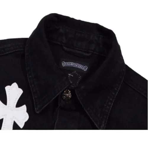 White Leather Patch Denim Jacket | Chrome Hearts view 3