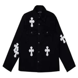 White Leather Patch Denim Jacket | Chrome Hearts