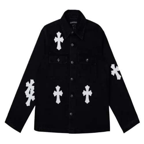 White Leather Patch Denim Jacket | Chrome Hearts