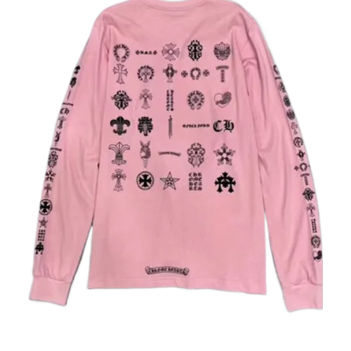 Classic Chrome Hearts Different Logo Pink Long Sleeve Tee view 2
