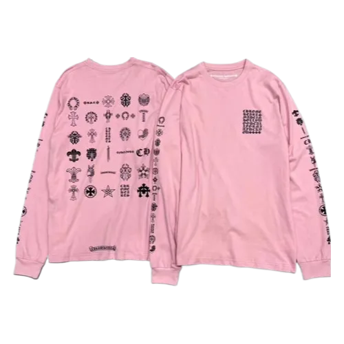 Classic Chrome Hearts Different Logo Pink Long Sleeve Tee