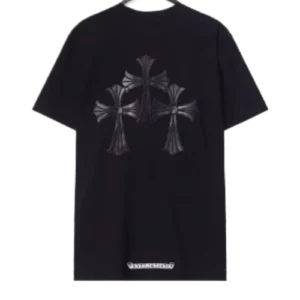 Chrome Hearts 3 Leather Cross Patch Black T-Shirt