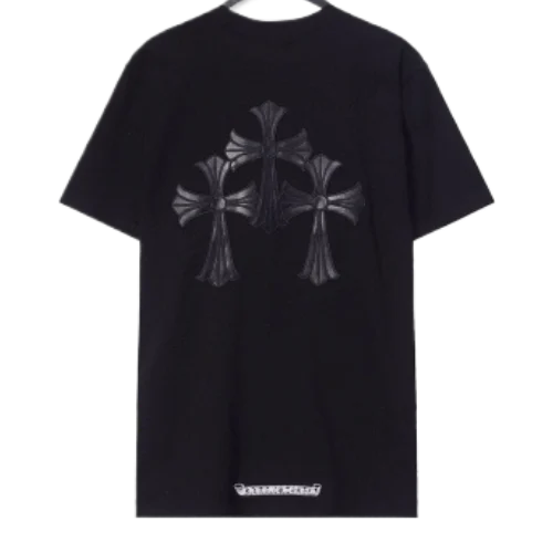 Chrome Hearts 3 Leather Cross Patch Black T-Shirt