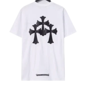 Chrome Hearts Black Leather Cross White T-Shirt