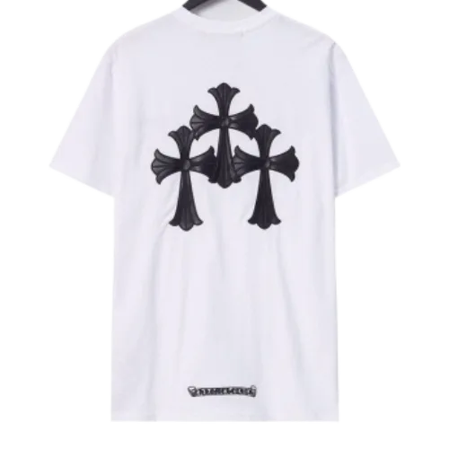 Chrome Hearts Black Leather Cross White T-Shirt
