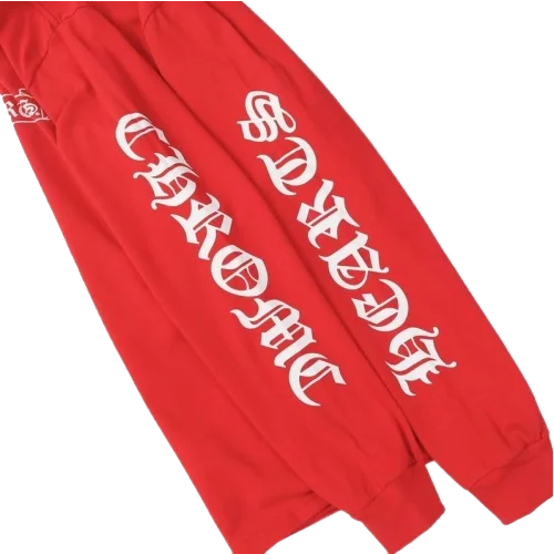Chrome Hearts Logo Sanskrit Red Long Sleeve T-Shirt view 4