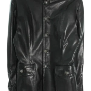 Chrome Hearts Stand Collar Cross Ball Button Leather Jacket