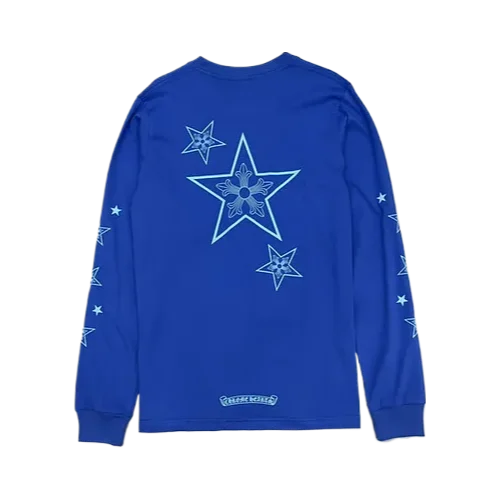 Stylish Chrome Hearts Stars Blue Long Sleeve T-Shirt