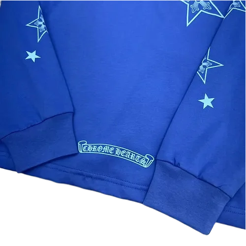 Stylish Chrome Hearts Stars Blue Long Sleeve T-Shirt view 5
