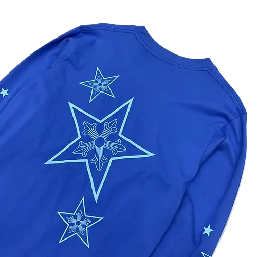 Stylish Chrome Hearts Stars Blue Long Sleeve T-Shirt view 6