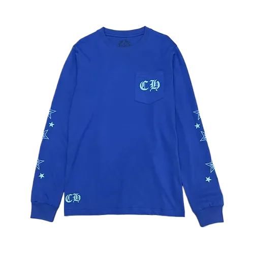 Stylish Chrome Hearts Stars Blue Long Sleeve T-Shirt view 2