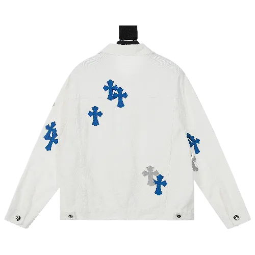 Chrome Hearts White Denim Jacket Blue Gray Patch view 2