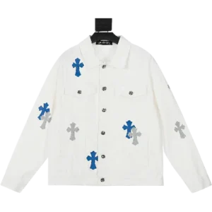 Chrome Hearts White Denim Jacket Blue Gray Patch