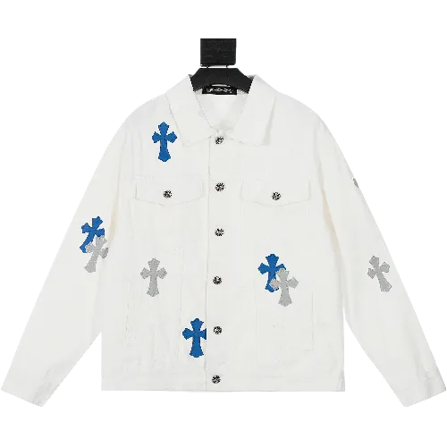 Chrome Hearts White Denim Jacket Blue Gray Patch