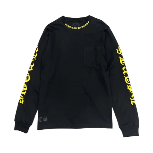 Chrome Hearts Yellow Neck Logo Black Long Sleeve Shirt