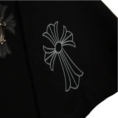 Chrome Heart Black Leather Cross Patch T-Shirt view 3