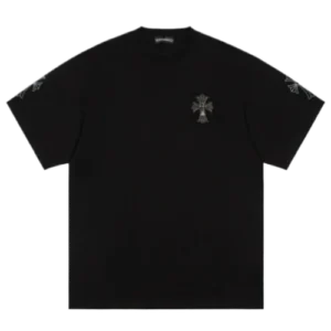 Chrome Heart Black Leather Cross Patch T-Shirt