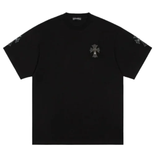 Chrome Heart Black Leather Cross Patch T-Shirt