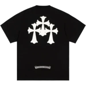 Chrome Hearts White Leather Cross Black T-Shirt