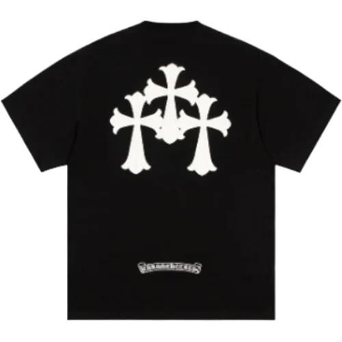 Chrome Hearts White Leather Cross Black T-Shirt