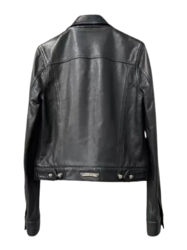 Chrome Hearts Leather Jacket Black Shirt Collar view 2