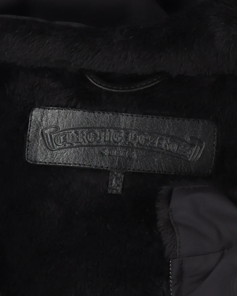 Faux Fur Lined Cemetery Cross Patch Racing Jacket | Chrome Hearts view 3