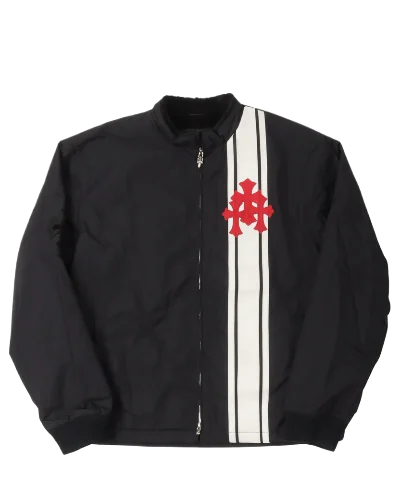 Faux Fur Lined Cemetery Cross Patch Racing Jacket | Chrome Hearts
