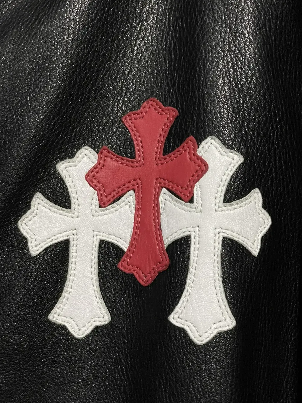Leather Rider Matty Boy Cemetery Cross Patch Jacket | Chrome Hearts view 3