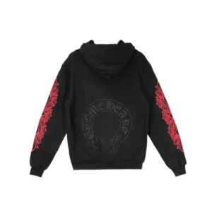 Red Chrome Heart Hoodie with Horseshoe Logo view 2