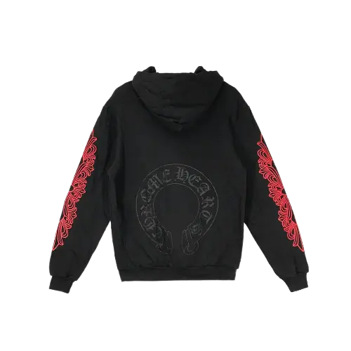 Red Chrome Heart Hoodie with Horseshoe Logo view 2