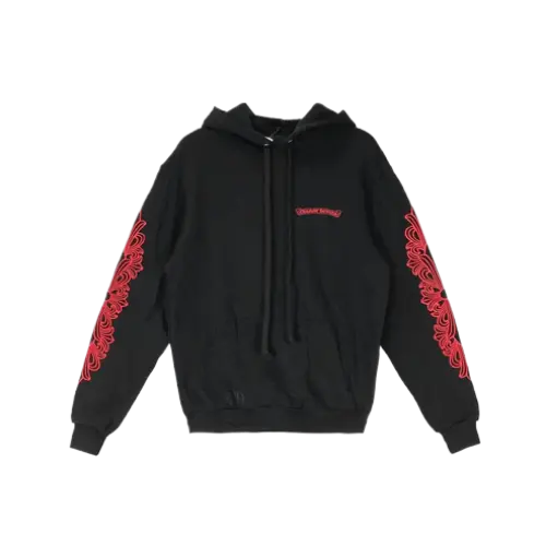 Red Chrome Heart Hoodie with Horseshoe Logo