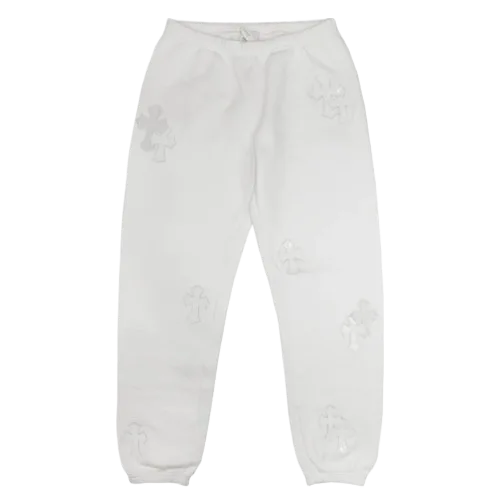 White Leather Cross Patch Chrome Hearts Sweatpant