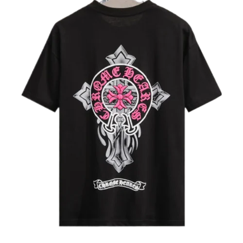 Modern 3D Chrome Hearts Logo Black T-Shirt