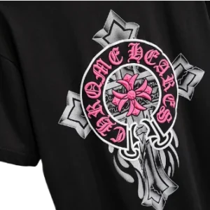 Modern 3D Chrome Hearts Logo Black T-Shirt view 3