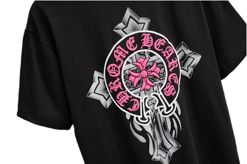 Modern 3D Chrome Hearts Logo Black T-Shirt view 3
