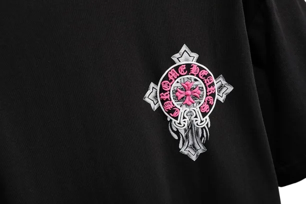 Modern 3D Chrome Hearts Logo Black T-Shirt view 4