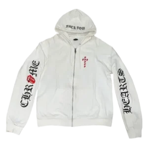 Chrome Heart Rolling Stone Zip-Up White Hoodie