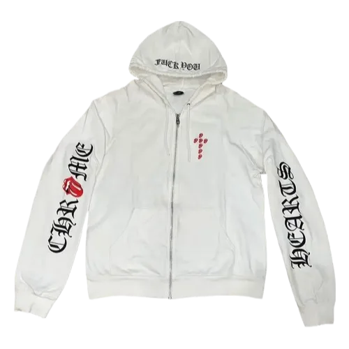 Chrome Heart Rolling Stone Zip-Up White Hoodie