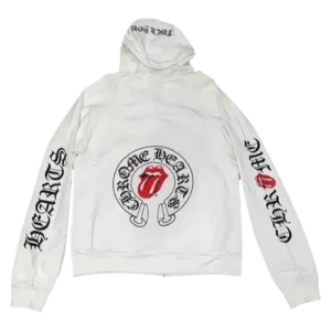 Chrome Heart Rolling Stone Zip-Up White Hoodie view 2