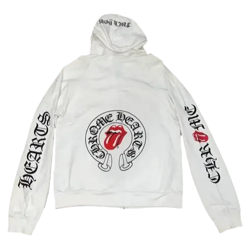 Chrome Heart Rolling Stone Zip-Up White Hoodie view 2