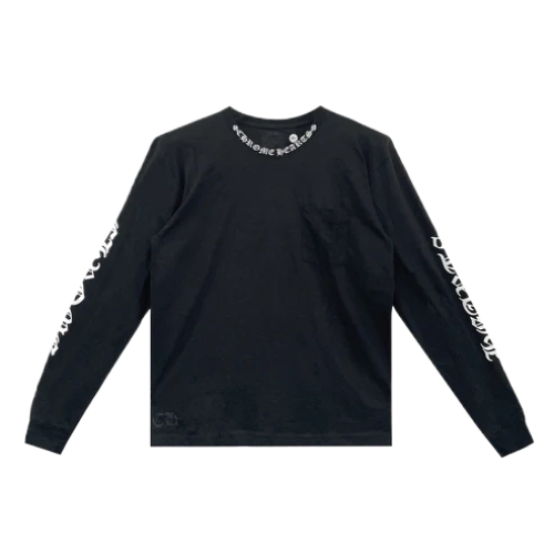 Script Collar Logo in White Long sleeve Tee