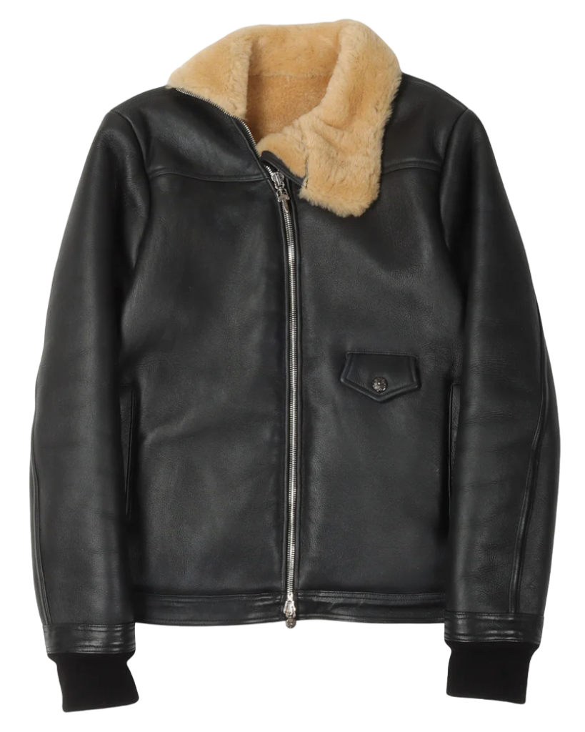 Shearling Leather Bomber Jacket With Fur Collar | Chrome Hearts